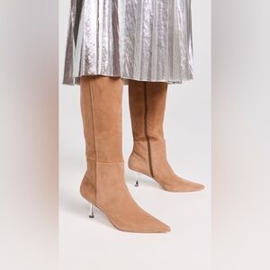 Classic Pointed-Toe Tan Suede Knee Boots